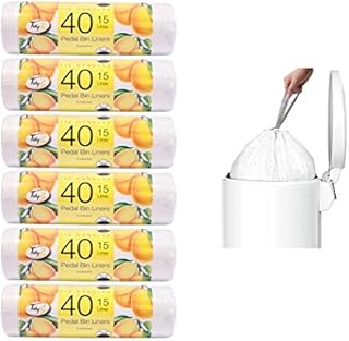 Pack of 6 (240 individual Bin Liners) Heavy Duty Pedal Bin Liners Bags Refuse 15 Litre Size Citrus Lemon fragrance