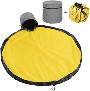 ZB ZealBoom 2 PCS Toy Storage Basket and Large Play Mat, Oxford Storage Bin Quick Cleanup Container with Long Handles and Anti Dust Lid for Kids Toy Organizer (Yellow)