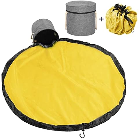 ZB ZealBoom 2 PCS Toy Storage Basket and Large Play Mat, Oxford Storage Bin Quick Cleanup Container with Long Handles and Anti Dust Lid for Kids Toy Organizer (Yellow) Cover