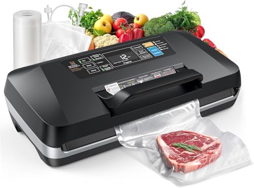 95kPa Food Vacuum Sealer Machine, 230W Automatic Food Sealer for Sous Vide, 10-in-1 Preset Modes with Double Heat Seal, Built-in Cutter & Starter Kit for Meal Prep and Storage