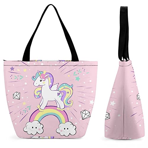 Lurnise Damen Handtasche Umhängetasche Regenbogen-Einhorn Henkeltasche Shopper Damen Schultertasche Große Damen-Reisetasche - 32,5 X 28,5 X 18Cm Cover