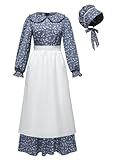 RAINDEWLL Prairie Kleid für Damen, Pionier-Kleid, Kolonialkleid, 1800er-Jahre-Kleid für Damen, Blumenmuster, Amish-Kleid, Blau, Größe S