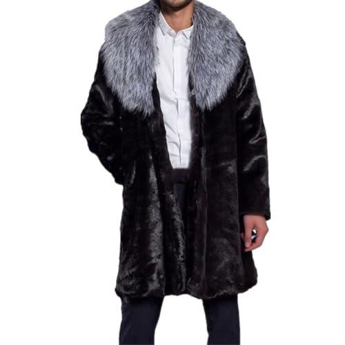 Image of Lisa Colly Mens Faux Fur Coat Jacket Winter Overcoat | Men's Faux Fur Long Jacket, Long Sleeve, Fluffy Warm, Winter Parka Coat