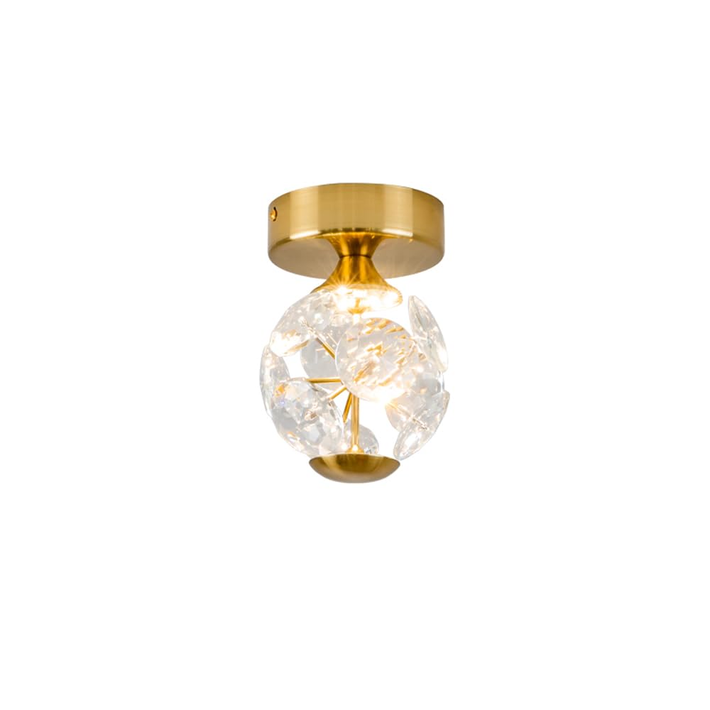 HUAYUSEDF Mid Century Ceiling Light Nordic Crystal Small Semi Flush Mount Lighting Fixture Modern Gold Hallway Close to Lamp Aisle Chandelier for Living Room Stairs Porch Laundry