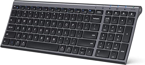 iClever BK10 Bluetooth Keyboard, Wireless Rechargeable Ultra-Slim Keyboard with Long Battery Life, Compatible with iOS, Android, Windows, Mac for iPad, Tablet, Laptop, PC, Phone (Gray Black)