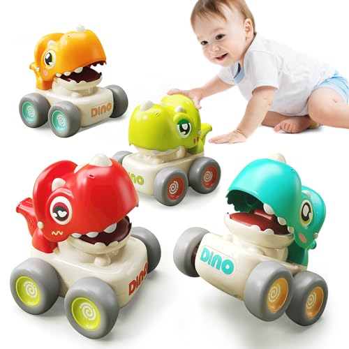 KANG DI LA Dinosaur Car Toys for Toddlers 1-3, Press and Go Racing Cars Set, Baby Toys 18 Months, Whistle Vehicles for 1 Year Old Boys Girls, Baby Christmas Birthday Gifts
