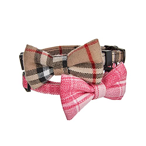 Katzenhalsband mit Glöckchen, kariert, mit niedlicher Schleife, verstellbar, Sicherheits-Halsbänder für Katzen und Kätzchen, 2 Stück Cover