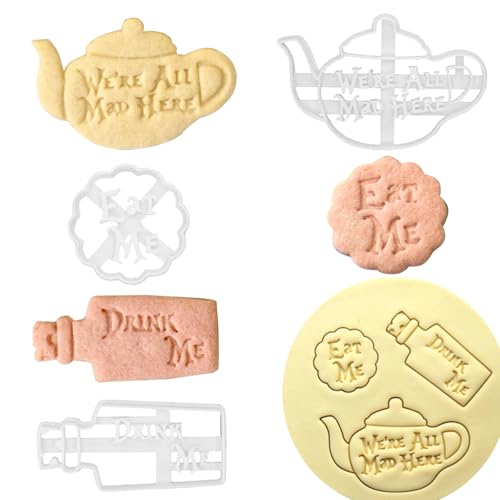 AWAVM Bottle Teapot Blessing Plastic Cookie Cutter 3D Fondant Biscuit Molds for Baking Cake Decorations Accessories,Afternoon Tea, Brunch