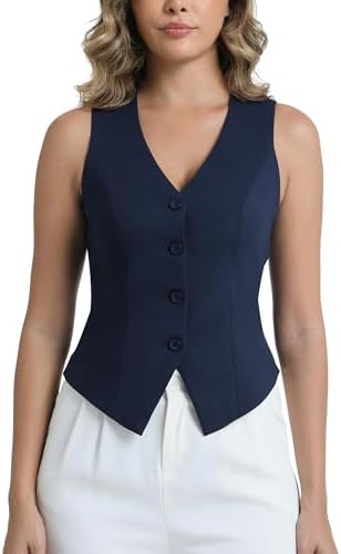 Women's Suit Vest V-Neck Button Vest Tops Sleeveless Fully Lined ...