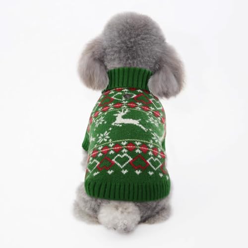 KONVINIT Dog Christmas Jumper,Winter Warm Dog Sweater,Knitting Dog Jumper Xmas Puppy Jumpers for Small Dogs and Medium Large Dogs,xmas green M - Image 2