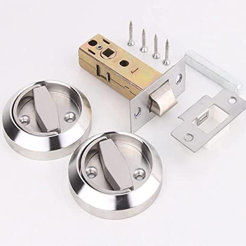 LEIYANG 304 Stainless Steel Round Passager Door Knobs Hidden Doors Locks Camping Trailer Door Hardware Ring Handle Doorknob with Chicago Screws, Satin Nickel, Diameter: 75mm