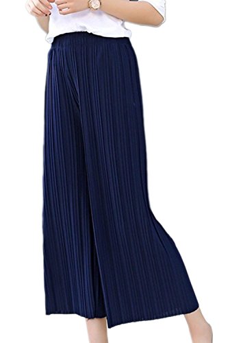 Mujer Pantalones Elegante Pantalones Verano Pantalones Palazzo Culotte Elastische Taille Color Sólido Pantalones De Tiempo Libre Fashion Niña Pantalones De Playa Plisado Especial Estilo Cover