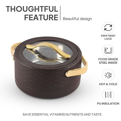 Image of CELLO Velvetto Deluxe 2500 Insulated Casserole Hot Box for Kitchen 2500 ml, Brown | Airtight See Through Lid Hot Pot Case Keeps Food Hot & Warm for Long Hours, Casserole Set for Roti, Rice & Biryani