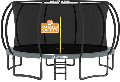 Image of JUMPZYLLA Trampoline Outdoor 8FT 10FT 12FT 14FT 15FT 16FT with Enclosure and Ladder, ASTM Approved Recreational Trampoline for Kids and Adults, Anti-Rust Coated Frame