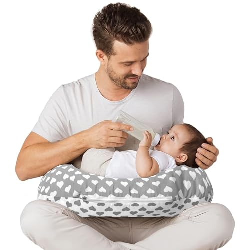 Image of VParents Feeding Pillow, Breast Feeding Pillows Vacuum Packed Cotton Nursing Pillow and Positioner, Breastfeeding, Bottle Feeding, Baby Support Rosy (Gray) 110656