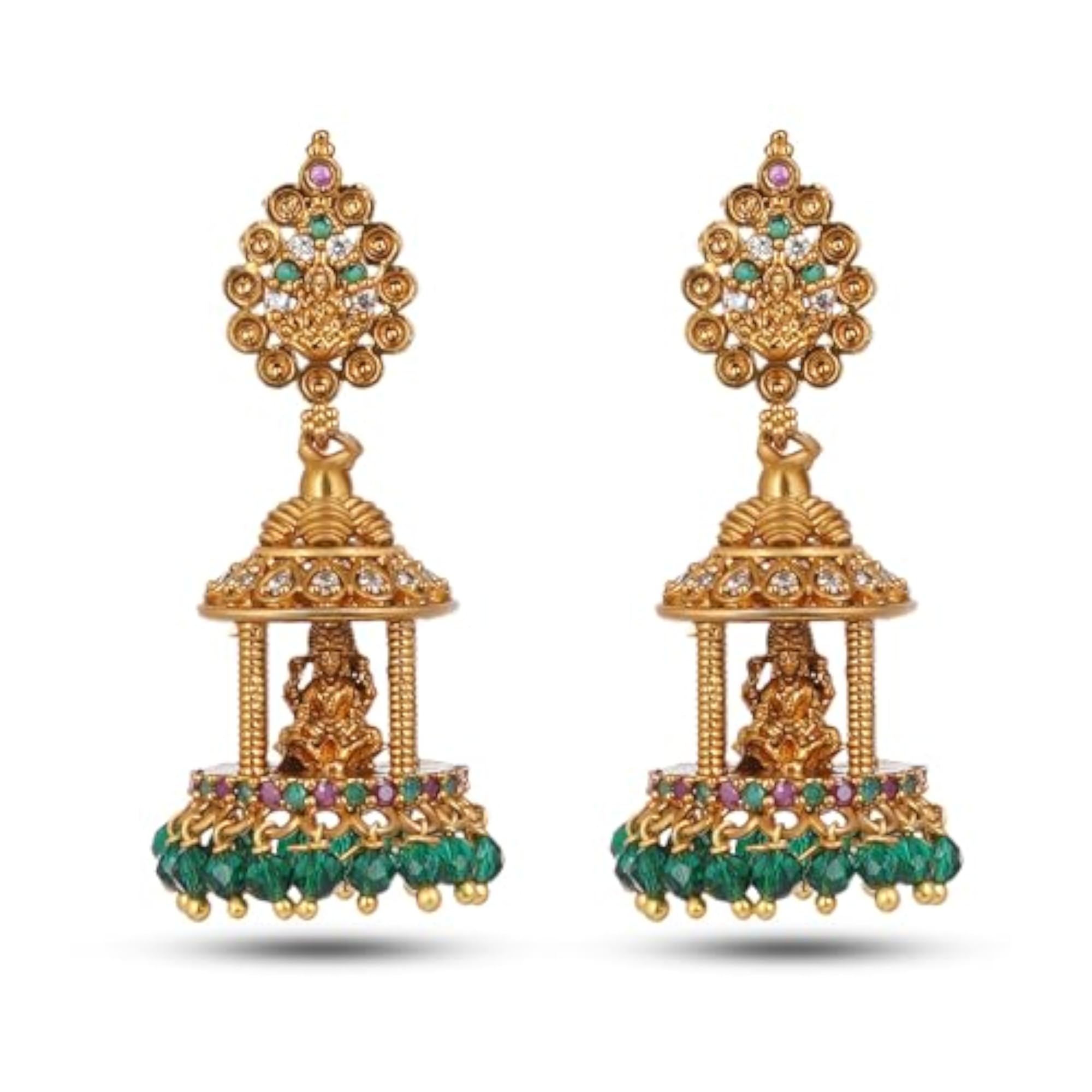 Temple Jewellery Lakshmi Jhumka Earrings, Gold Plated