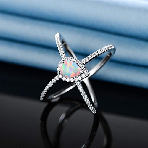 Opalbest 18K White Gold Plated Pear Opal Ring Cz X Crossover Rings Band For Women (5) #TOP2