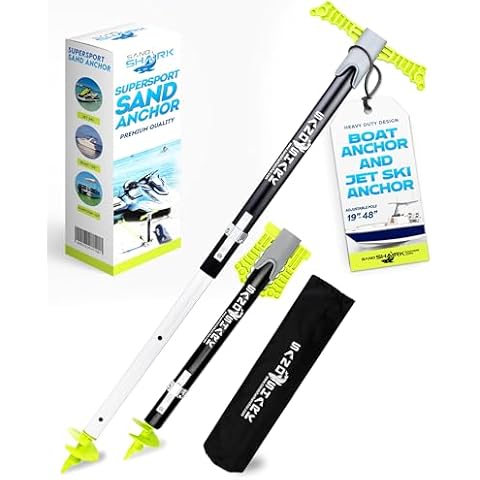 SandShark Supersport 2.0 Boat Anchor - Shallow Water Anchor Pole - Great Jet Ski Anchor, PWC Anchor, Pontoon Boat Accessories for Beach and Sandbar - Adjusts 29"-48" w/Case Cover