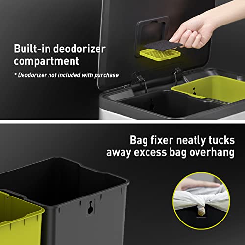 Eko Ecocasa Ii Dual Compartment Rectangular Kitchen Step Trash Can Recycler, (20L+20L), Brushed Stainless Steel Finish (Ek9138Mt-20L+20L) #TOP6