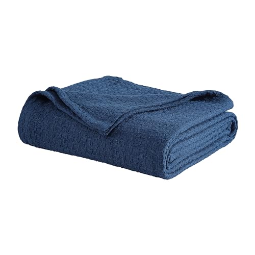Beatrice Home Fashions Grand Hotel Lightweight All-Natural 100% Cotton Blanket, King, Navy