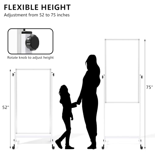 Image of Large Rolling Whiteboard on Wheels, 48 inch x 24 inch Height Adjustable Mobile White Board with Stand, 4' x 2' Portable Standing Magnetic Dry Erase Board Easel for Home Office Classroom School, Silver