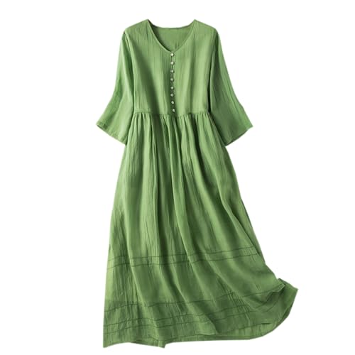 Prime of Day Deals Today Women's Cotton Linen Dresses 2024 Summer Dressy Casual Half Sleeve Maxi Dresses Trendy Summer Vacation outifts Summer Linen Dresses for Women 2024 Green L