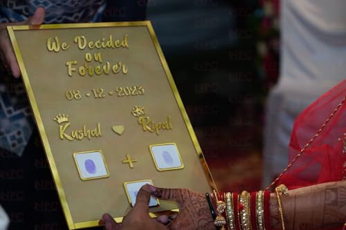 Image of Big size Couple Thumb Gift | 42x29.7 CM | Wedding Thumb Print | Couple Gift| Finger Print Gift| Personalized Text | Anniversary Gift (Golden Big)