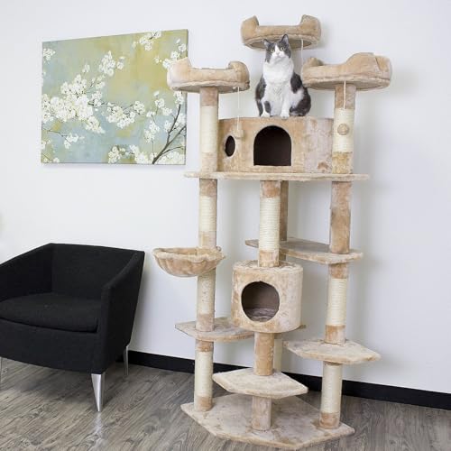 CozyCatFurniture Extra Large Climbing Cat Tree Furniture for Active Cats, Beige