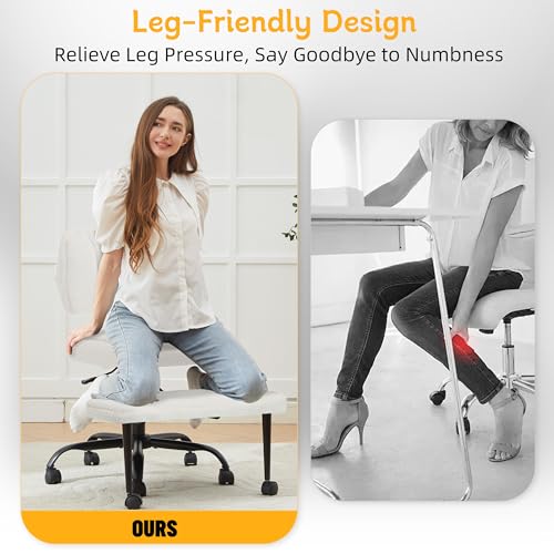 Image of Criss Cross Legged Office Chair with Wheels,Swivel Meditation Chair for ADHD,Ergonomic Desk Chair with Thicken Adjustable Footstool,Fabric Sitting Fidgeting Kneeling Chair for Home Yoga Offwhite