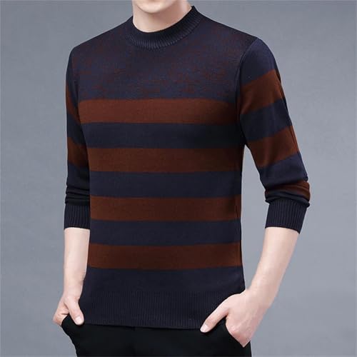Men Fashion O-Neck Pullover Sweater Contrast Striped Spliced Warm Long-Sleeved Tops3