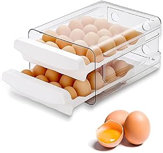 Egg Storage For Fridge,Toolzia 40 Grid Large Capacity Egg Container For Refrigerator 2 Drawers Fridge Egg Containers Organizer Household Egg Fresh Storage Box, Transparent