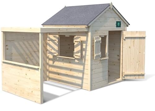 SOULET - Casita de Madera Infantil con Pérgola Alpaga 140x120x145 cm - Casita de Jardín para Niños Personalizable - Madera Natural - Fácil Montaje