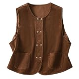 Matière : polyester YM YOUMU Gilet sans manches en velours côtelé à double boutonnage pour femme Style rétro décontracté, marron foncé, X-Large