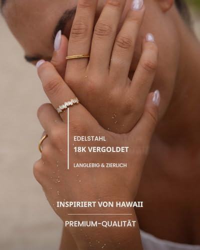 Purelei Powder Ring (Gold, Silber), Damen Ring Silber 18K vergoldet, Wasserfester Ring mit asymmetrischen Schmucksteinen… – Ansicht 3