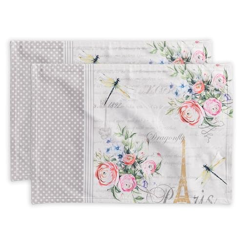 Maison d' Hermine Placemats Set of 2 100% Cotton Washable Cloth Place Mats Reusable Table Mats for Kitchen Dining Party Wedding Hotel Home Restaurant Spring Summer (Champ De Mars, 13