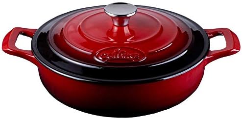 La Cuisine 7100 Premium Enameled Cast Iron Rectangular Grill Pan, Griddle Pan - 29x26 x 2.5 cm 2-Tone RED Enamel Exterior