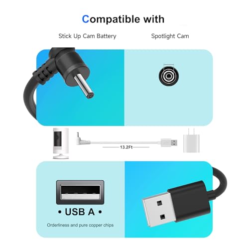 WZHENB Indoor/Outdoor DC Power Adapter Barrel Plug for Ring Stick Up Cam Plug in & Ring Spotlight Camera Charger Charging Cord Cable (13.2ft)