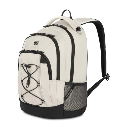 SwissGear 1186 Special Edition 13” Laptop Backpack Cream/Black– Compact Tech Bag with Reflective Accents – Multiple Organizer Pockets with Bungee Cords & D-ring Attachment Point