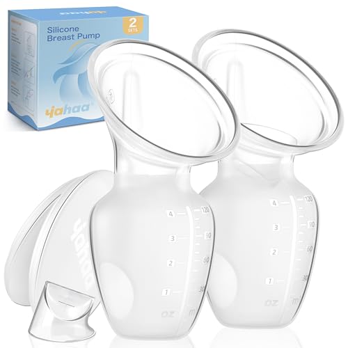 2 Sets Manual Breast Pump for Breastfeeding Essentials,Colostrum Collector with Spill Free Valve,Cap,Silicone,Clear,4oz