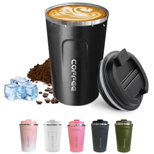 Comparison: Best Coffee Cup That Keeps Coffee Hot For Hours 6 Travel coffee mugs leak-proof, reusable coffee cups with lids, stainless steel vacuum thermos coffee tumblers,thermal insulation cups for men and women keep hot & cold drinks(2nd-Black, 12OZ)