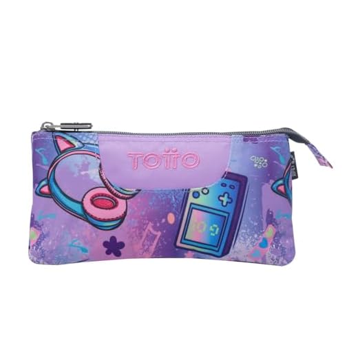 TOTTO - Estuche Escolar 3 Compartimentos, Modelo Tablero, Estuche Grande, Dimensiones 22 x 11 x 3.5 cm, Una Cremallera, Tejido Resistente y Repelente a Líquidos, Estampado Meowsical