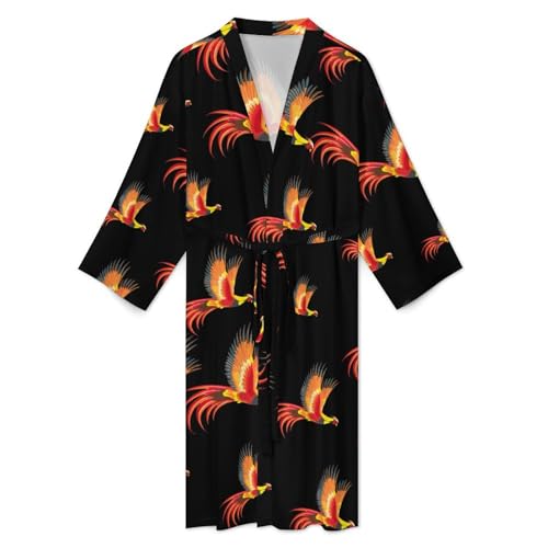 Golden Pheasant Flying Bird Men's Robes Long Sleeve V Neck Bath Robe Printed Bathrobes Cozy Soft Sleepwear3