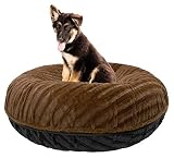 Bessie and Barnie Signature Black Puma / Godiva Brown Extra Plush Faux Fur Bagel Pet / Dog Bed (Mult