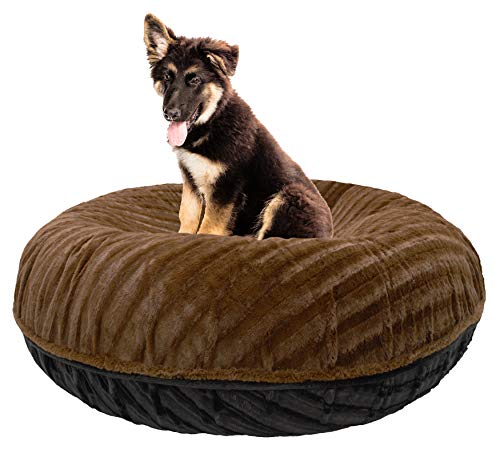 Bessie And Barnie Signature Black Puma / Godiva Brown Extra Plush Faux Fur Bagel Pet / Dog Bed (Multiple Sizes) #TOP27