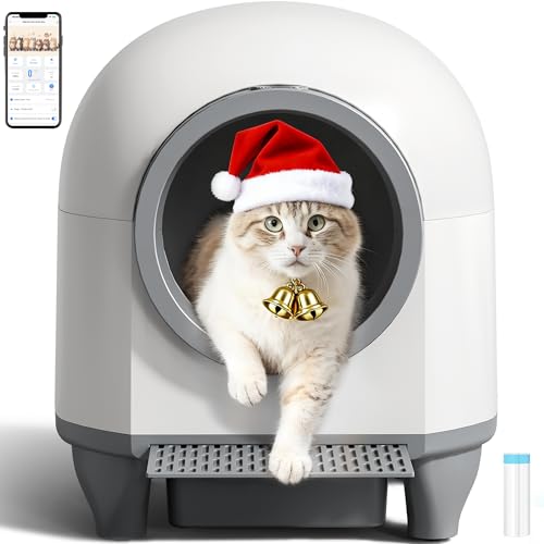 WARCAT Self Cleaning Litter Box Automatic, 90 L Automatic Cat Litter Box for Multiple Cats APP-Controlled with Smart Sensors, Safety Protection,Mat,1 Roll Garbage Bag (Gray)