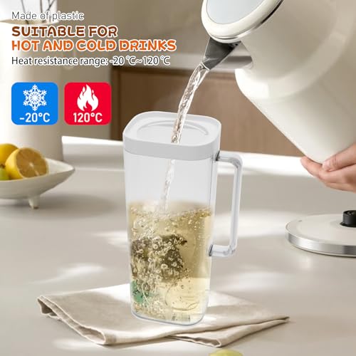 Jarra de água para porta de geladeira, jarra de suco de plástico de grande capacidade de 2 L, resistente ao calor, com tampa flip superior, lavável na lava-louças, para suco de leite frio (branco)