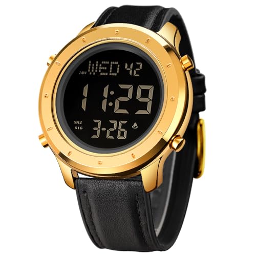 zolohoni Mens Leather Watch for Men Digital Watch Men's Wrist Watches LED Minimalist Stainless Steel Waterproof Stopwatch