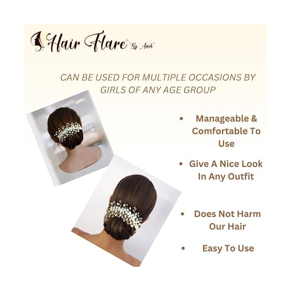 Hair Flare Hair Accessories For Women & Girls, Stylish for Wedding - Artificial Flowers & Pearl Style Juda Bun - Floral Bridal Brooch & Hair Pins - Hairstyle Decoration Bride Clips - 2640 - Image 5