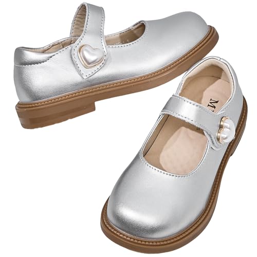 WUIWUIYU Girls School Uniform Dress Shoes Round-Toe Formal School Soft Mary Jane Shoes Heart-Shape Diamond Strap Flats4