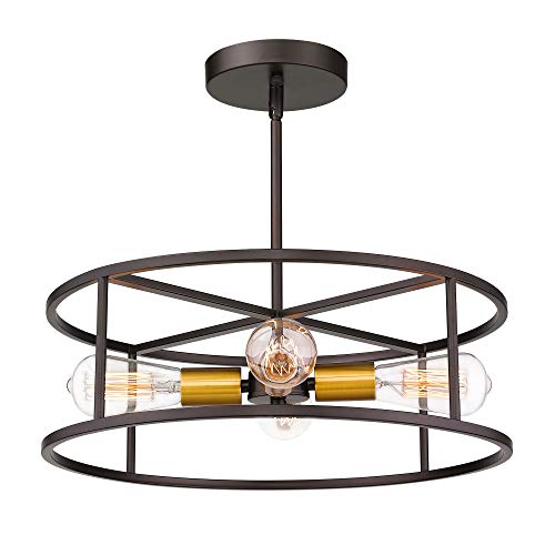 Jazava 18 inches Semi Flush Mount Ceiling Light, 4-Light Close to Ceiling Light Fixtures Hanging Adjustable Pendant Lighting, Cylinder Geometric, Oil Rubbed Bronze and Brass Finish